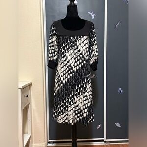 Max Studio Women's Dress Med Black & White Geometric Pattern 3 3/4 Sleeve